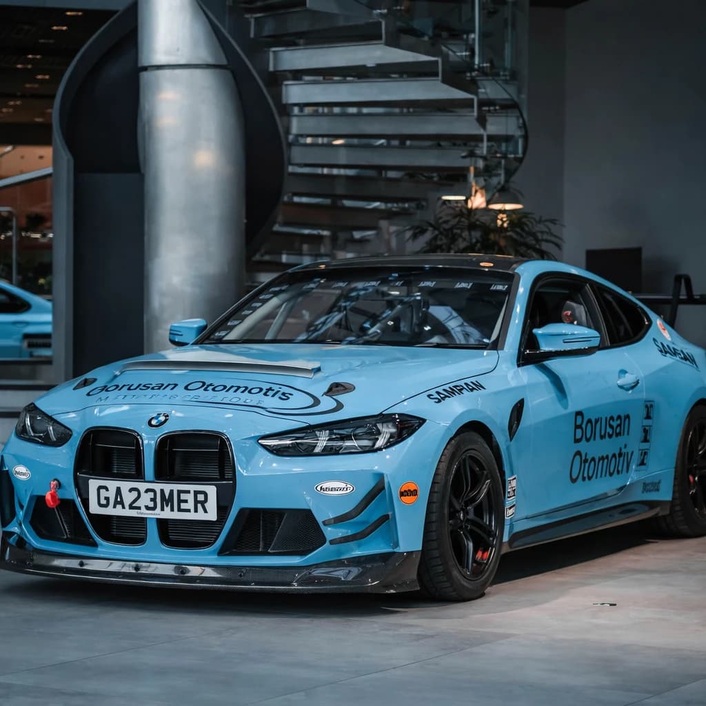 Photo of a sky blue BMW M4 two-door coupe showing the private number plate GA23 MER, which reads as Gamer and is currently available for sale for £7,450.