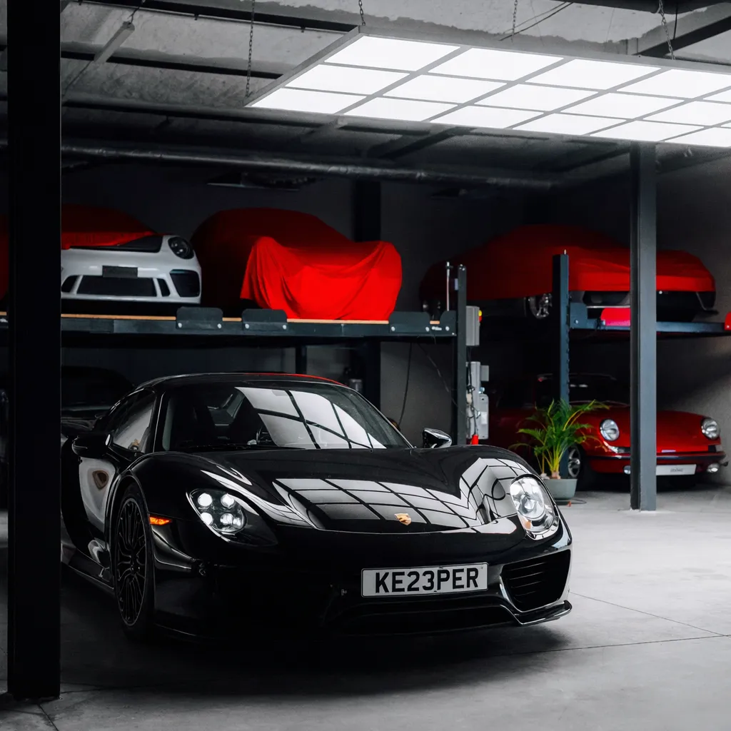 Photo of a glossy black Porsche 918 Spyder showing the private number plate KE23 PER, which reads as Keeper and is currently available for sale for £5,850.